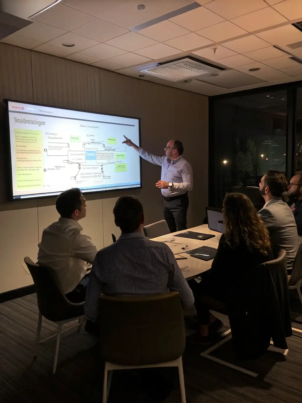 A business leader confidently presenting a new innovative strategy to their team, showcasing improved leadership skills.